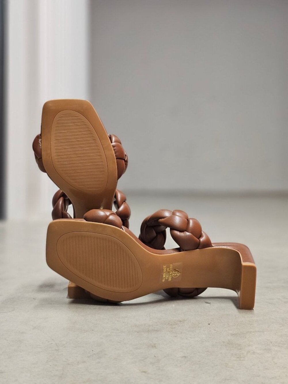 Braided Brown Block Heel Sandals With Square Toe Womens Stylish Open-Toe Slip-On - Picture 10 of 12